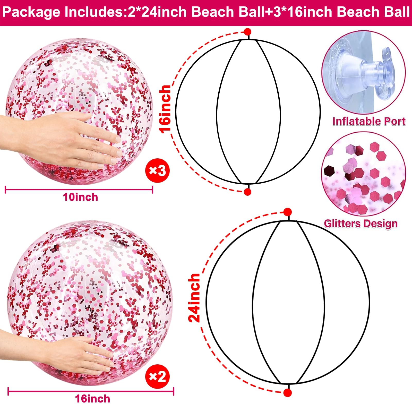TURNMEON glitter beach ball, 16-inch, perfect for kids’ games and parties.