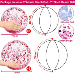 TURNMEON glitter beach ball, 16-inch, perfect for kids’ games and parties.