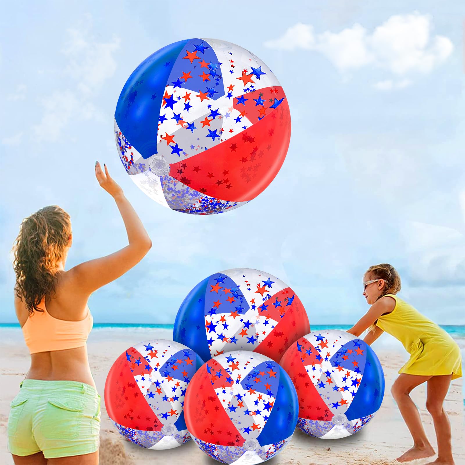 TURNMEON patriotic sequin ball 24inch in pool play, ideal for parties.