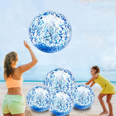 Turnmeon 5pcs inflatable beach balls 24in glitter close-up showcases sparkling sequins for vibrant summer fun.