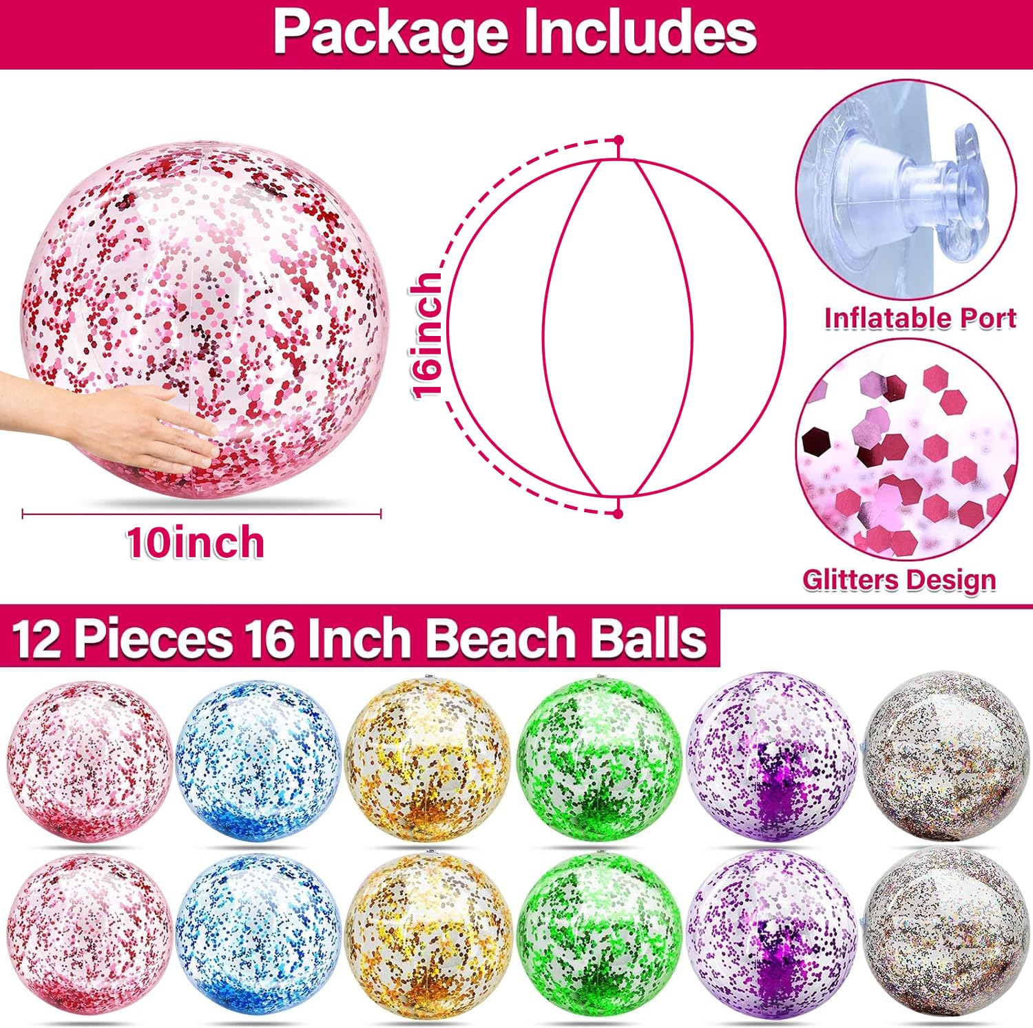 TURNMEON glittery beach ball shines under sun and spotlight.
