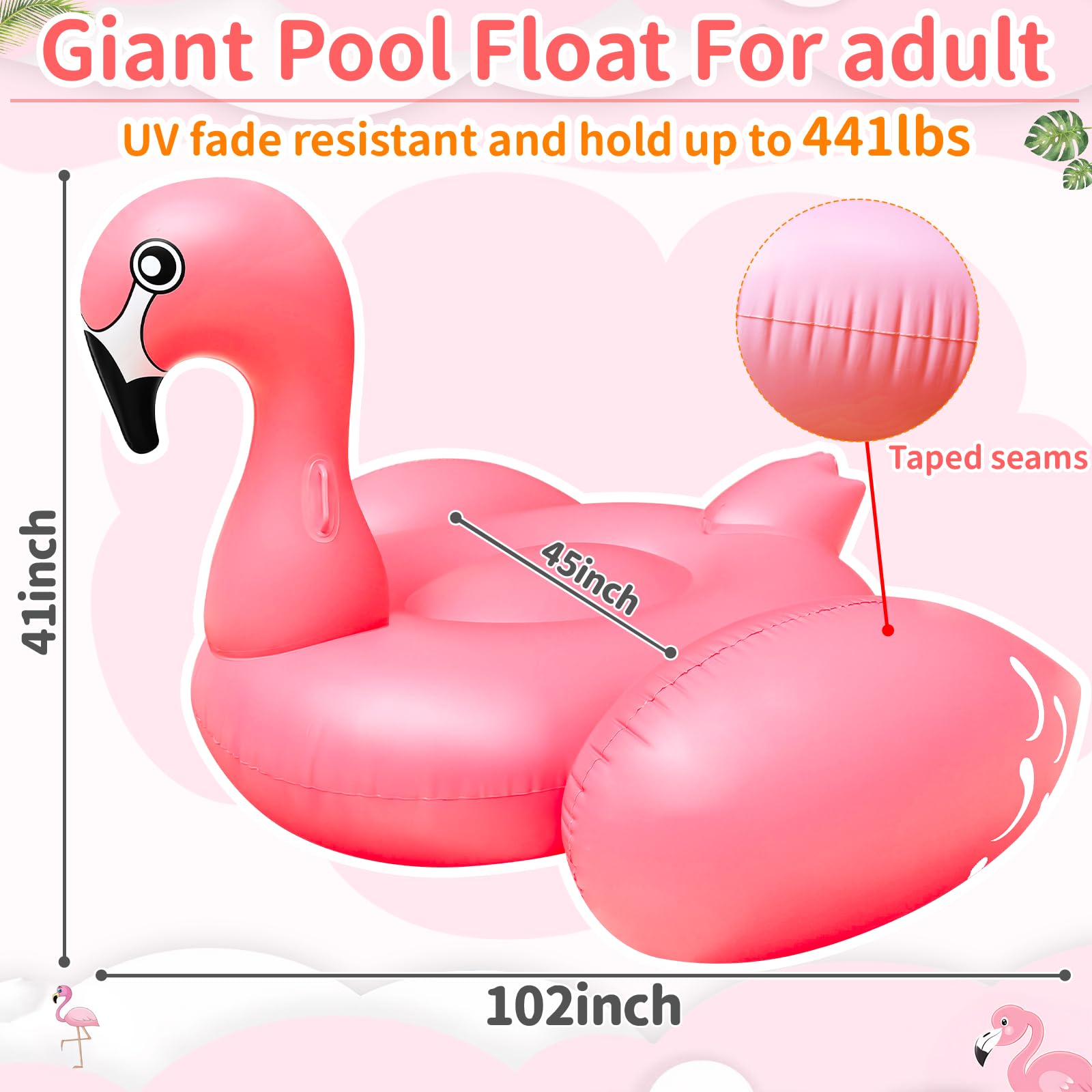TURNMEON adult-capacity flamingo pool float supports up to 441 lbs