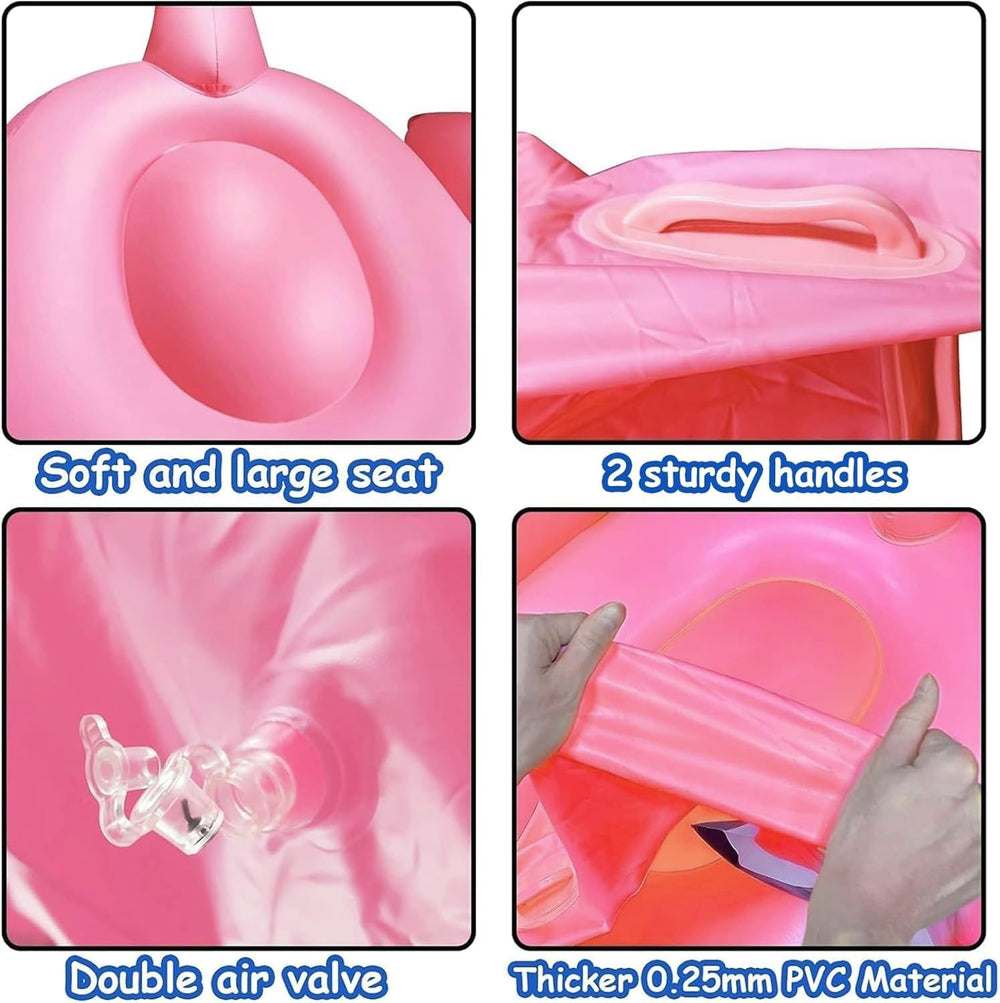 TURNMEON Flamingo neck-port closeup highlights quick inflation for summer fun.