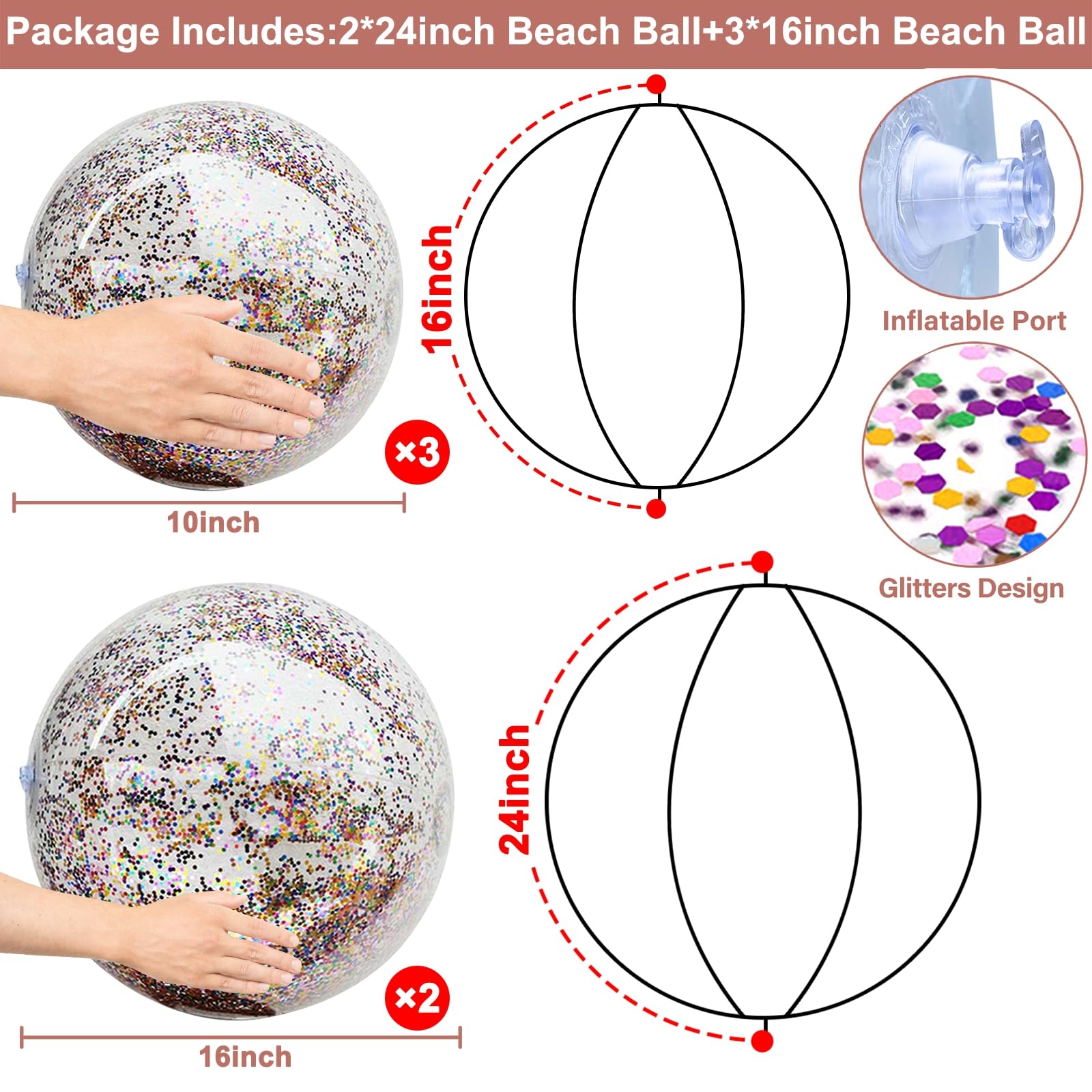TURNMEON glitter beach ball 24inch reflects sunlight for dazzling pool moments.