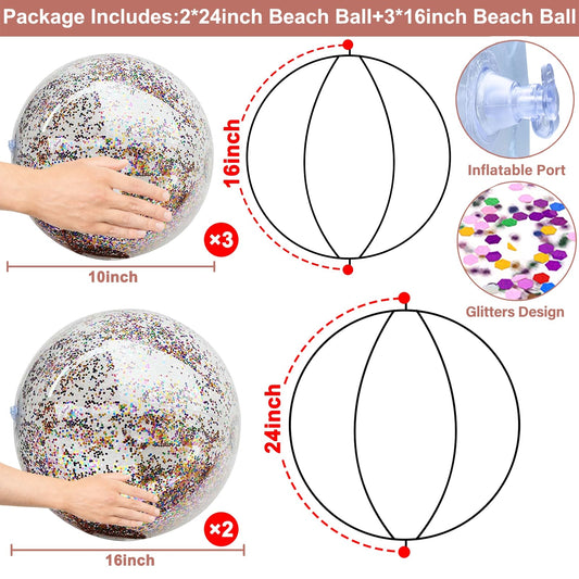 TURNMEON glitter beach ball 24inch reflects sunlight for dazzling pool moments.