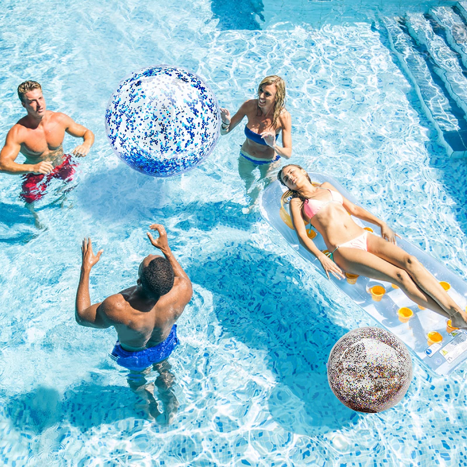 TURNMEON sequin swirl inside beach ball during play.