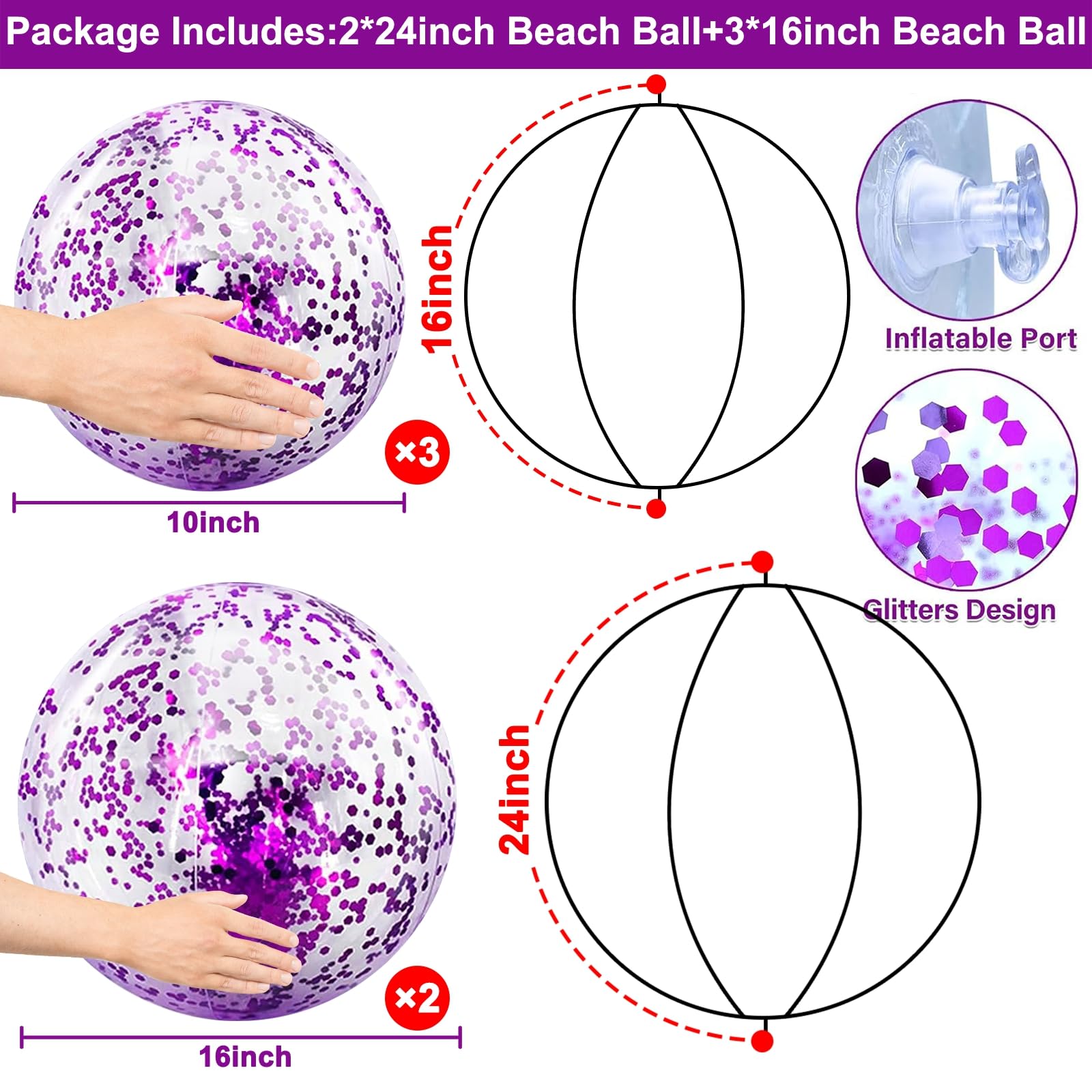 TURNMEON 24-inch sequins beach ball sparkling during outdoor play with friends