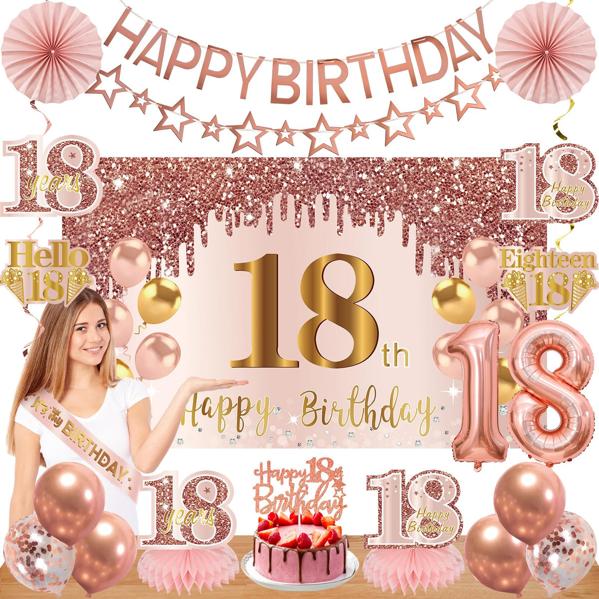 Turypaty 18th birthday backdrop for vibrant photos and party ambience