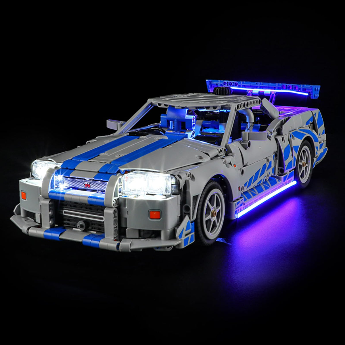 Tusedna LED light kit for LEGO 42210 front view with bright headlights for display