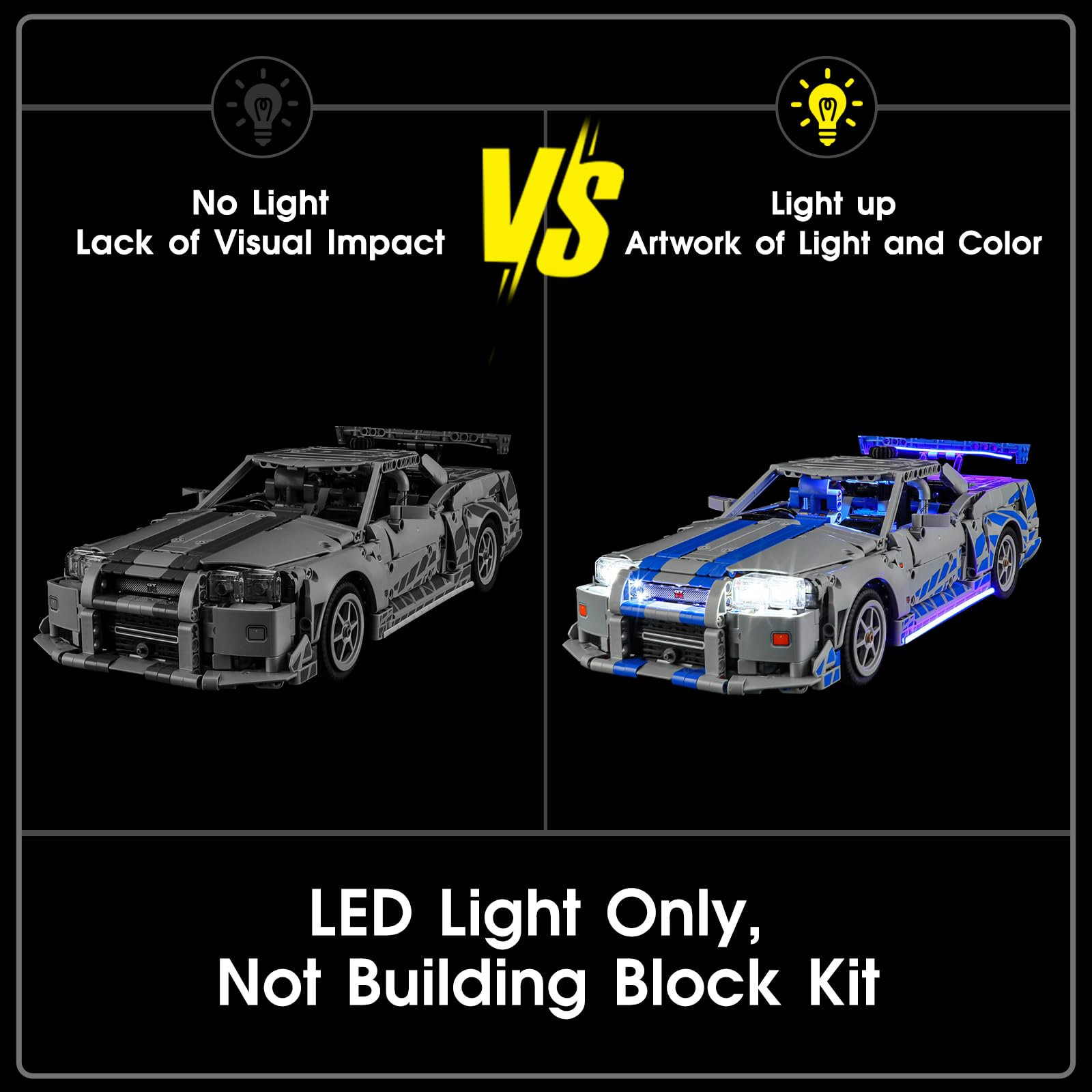Tusedna headlights for LEGO 42210 lighting setup highlights front-end details