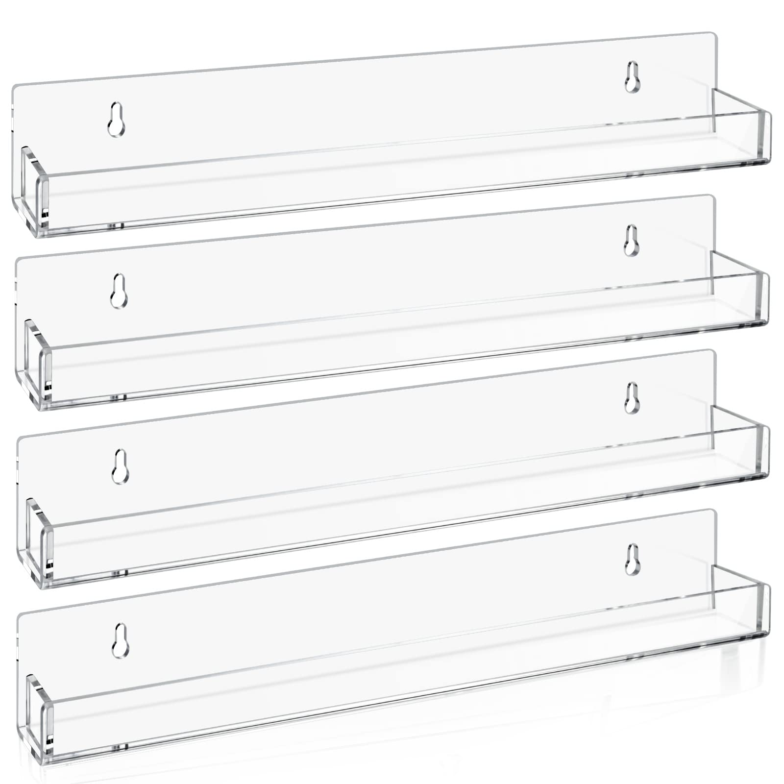 Tutata acrylic floating shelves showcase cards while saving wall space.