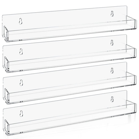 Tutata acrylic floating shelves showcase cards while saving wall space.