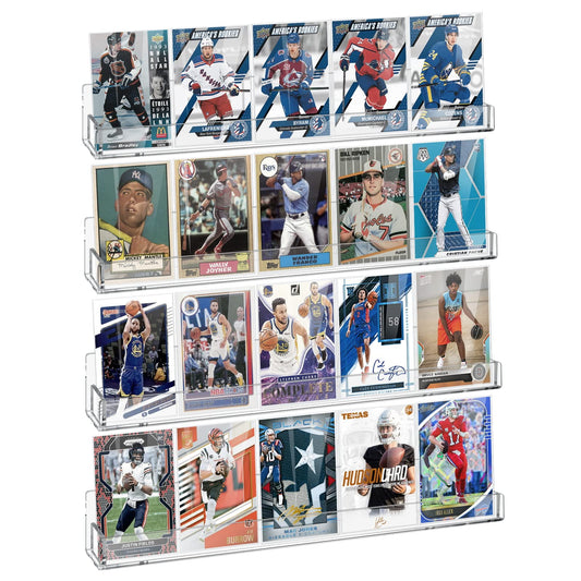 Tutata sports card display wall shelf highlights PSA slabs with a clear acrylic finish.