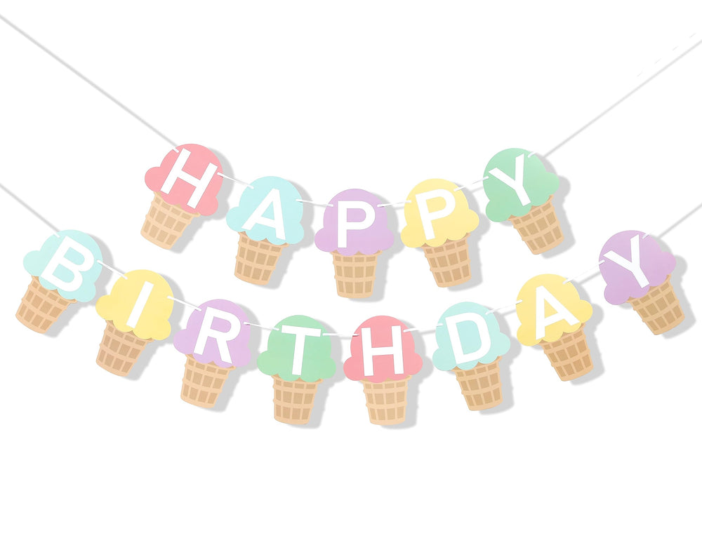 TUTOTU ice cream banner setup adds festive birthday charm.