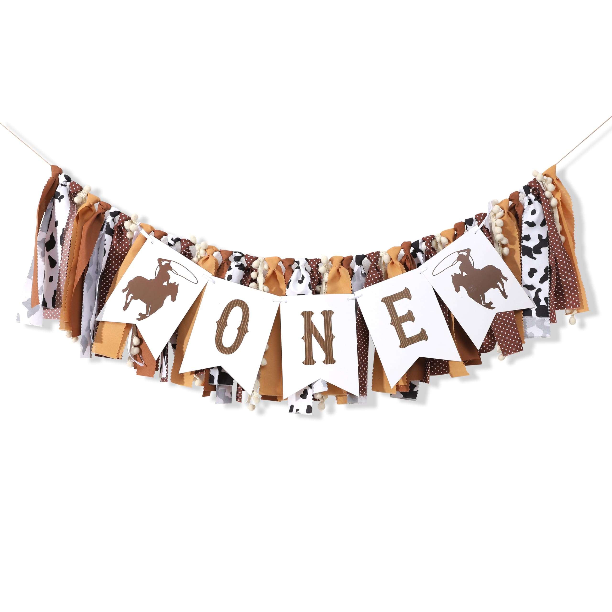 TUTOTU My First Rodeo banner draped on a high chair for a festive first birthday.