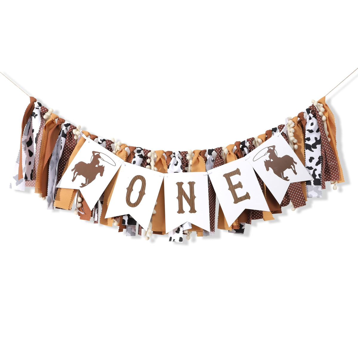 TUTOTU My First Rodeo banner draped on a high chair for a festive first birthday.