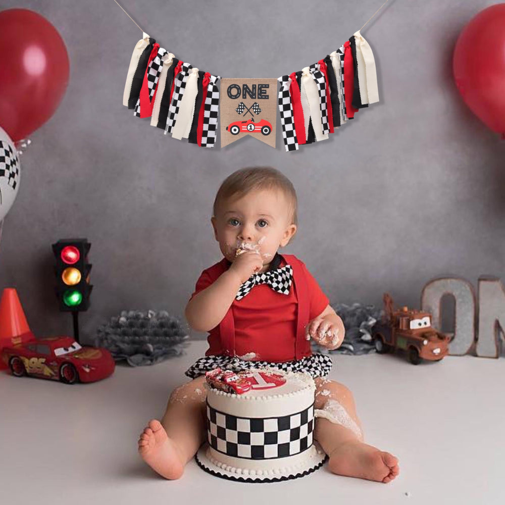 TUTOTU Race Car One Banner reusable materials for multiple celebrations.