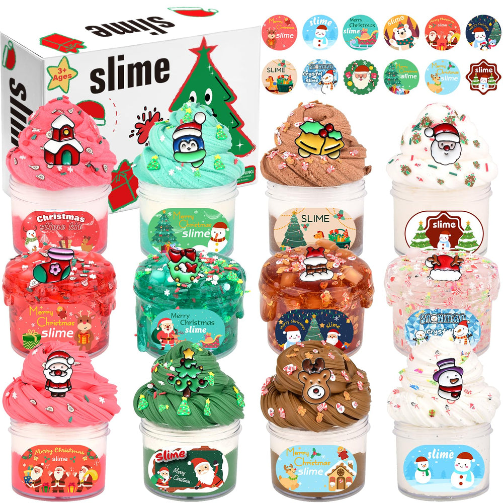 Tuupowana 12-pack mini Christmas slime set box for festive play and classroom rewards.