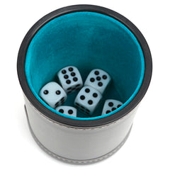 TUZAMA dice cup side view shows gray leatherette exterior.