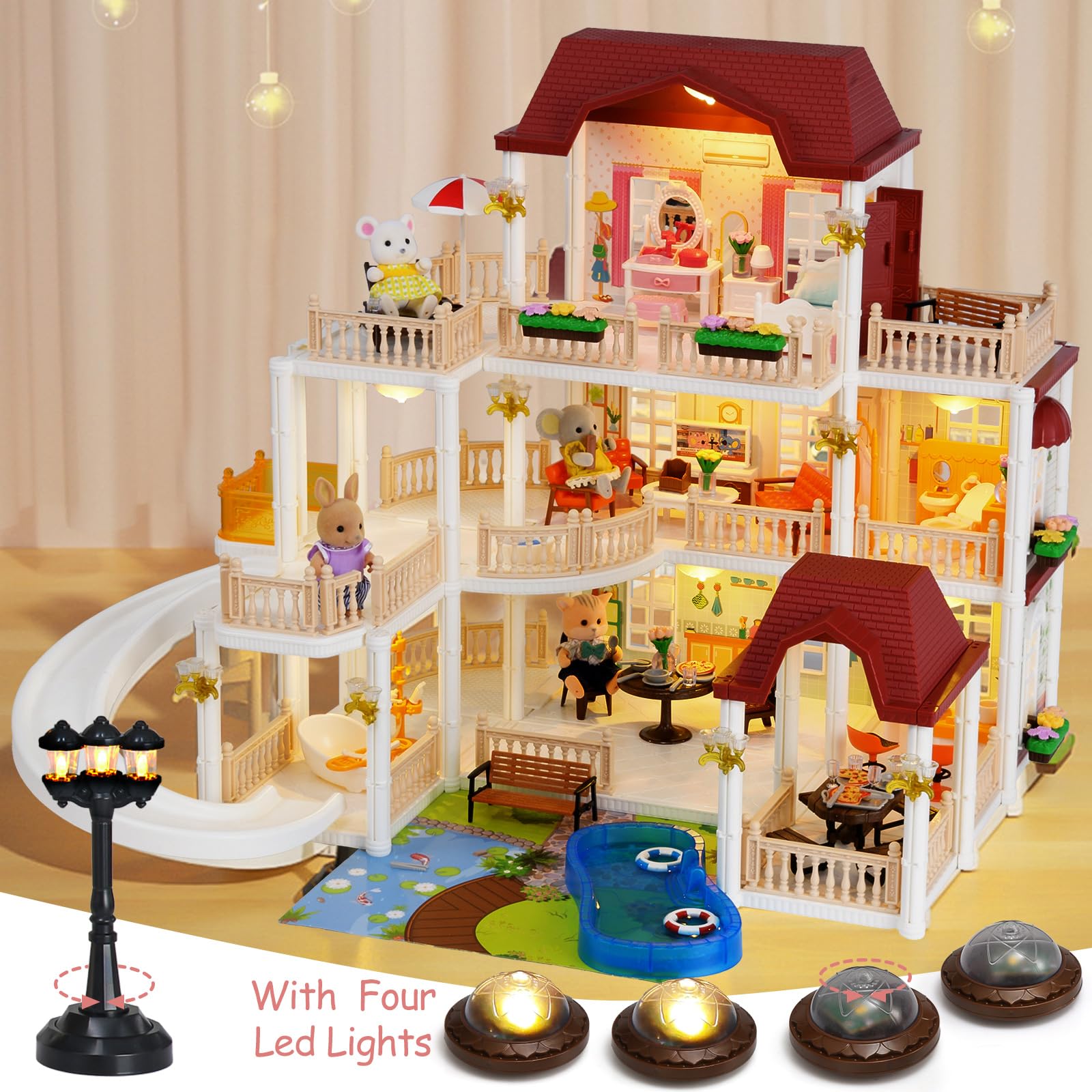 TUZT doll house elevator in action adds dynamic floor-to-floor movement for play.
