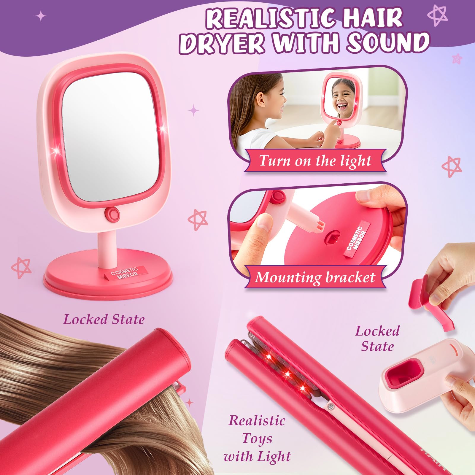 TUZT flat iron toy invites creative hairstyling sessions with safe pretend tools.
