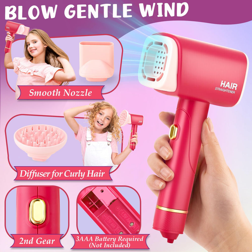 TUZT hair dryer with sound provides realistic styling cues for imaginative play.
