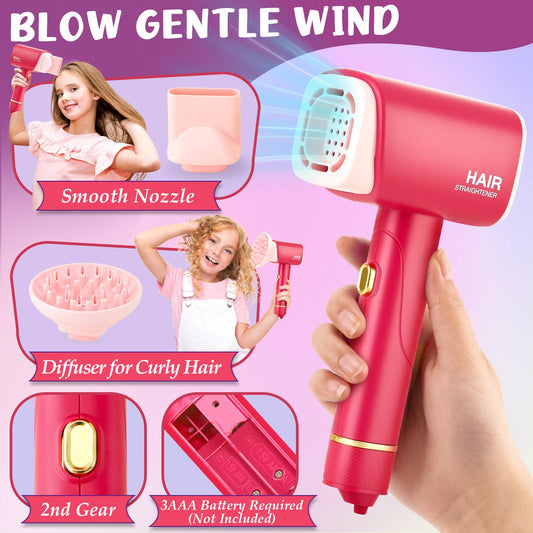 TUZT hair dryer with sound provides realistic styling cues for imaginative play.