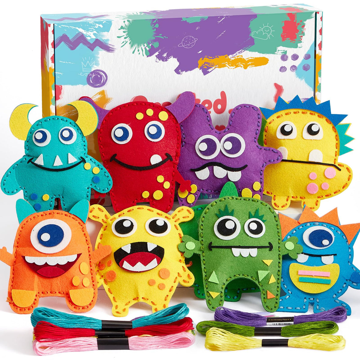 TUZT Monster Sewing Kit packaging shown as a colorful gift-ready box.