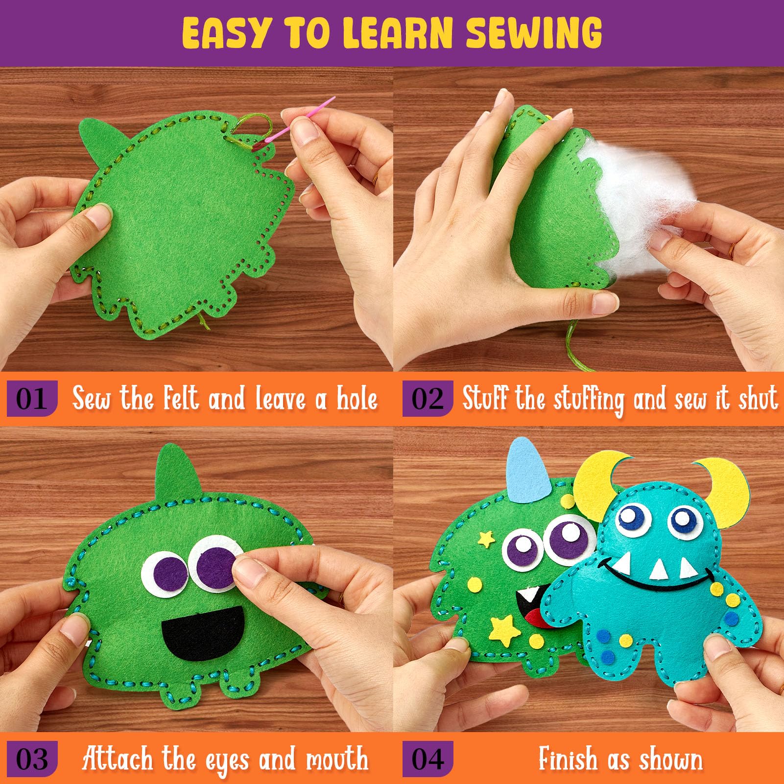 TUZT Monster Sewing Kit pre-cut monsters ready-to-sew for kids.
