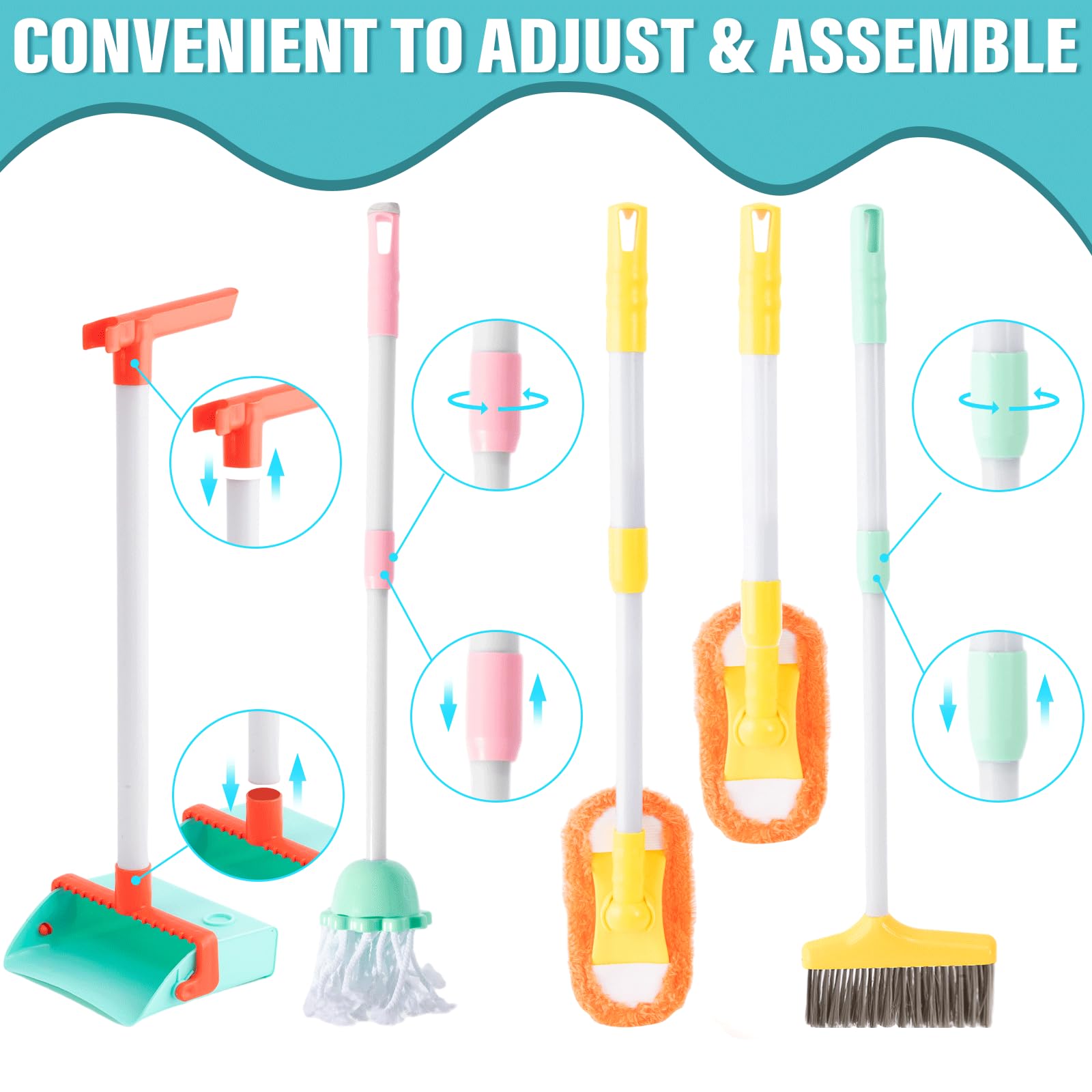 TUZT cleaning tools with rags for pretend dusting routines