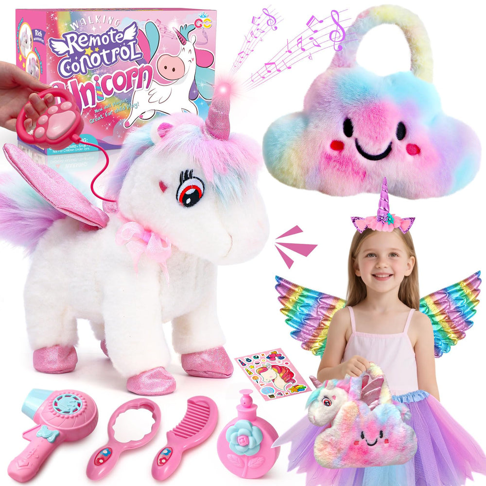 TUZT walking unicorn toy with leash for engaging pretend pet care play