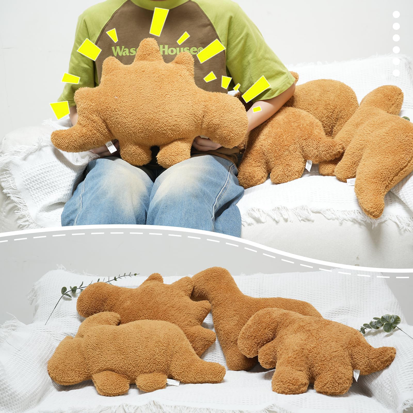 Vacuum-packed TVVPGG Dino Nugget Pillow regains shape after opening.