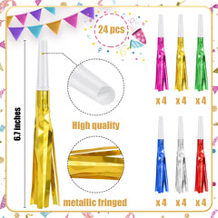 Twavang colorful noise maker fringe detail sparkling at celebrations.