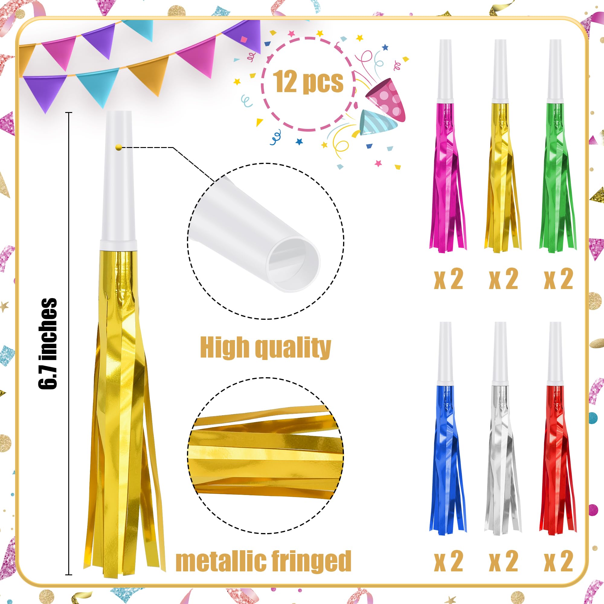 Twavang fringed metallic noise maker closeup enhances event sparkle