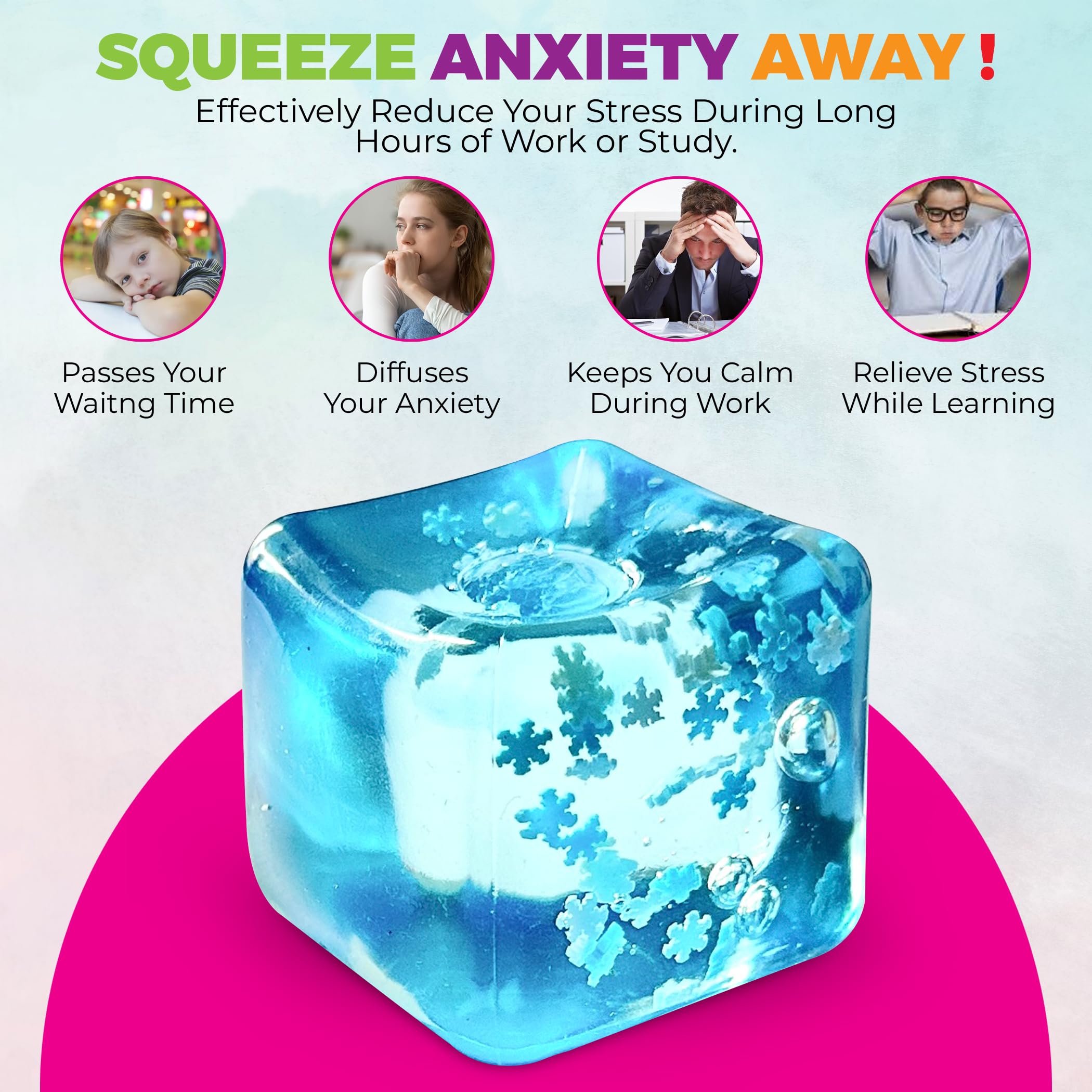 TwCare stress ball with icy blue interior for meetings