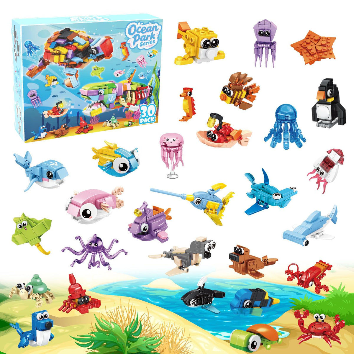 TWERF Ocean Party Favors giant shark model for undersea party activity.
