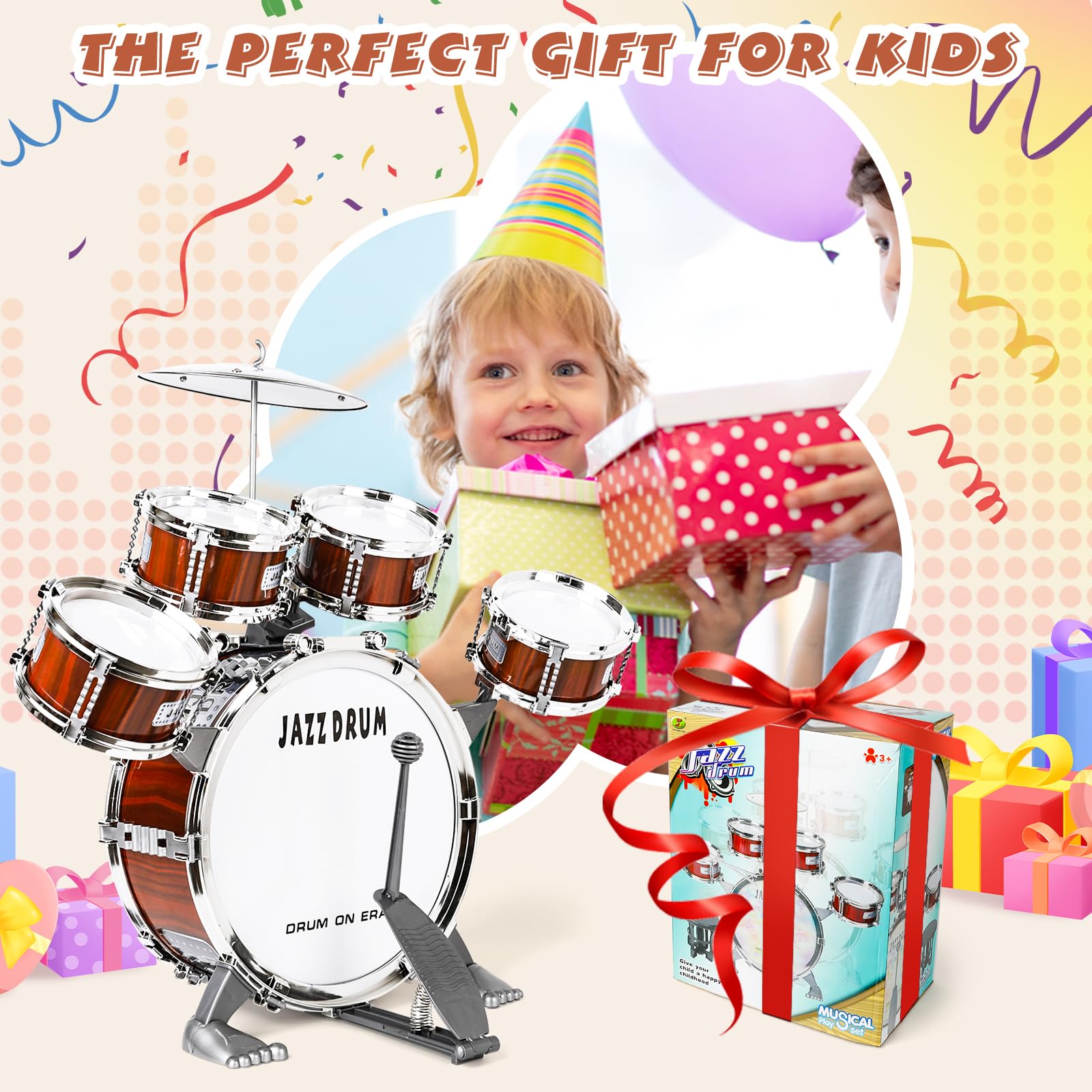 TWFRIC five-drum kit supports rhythm development and motor skills.