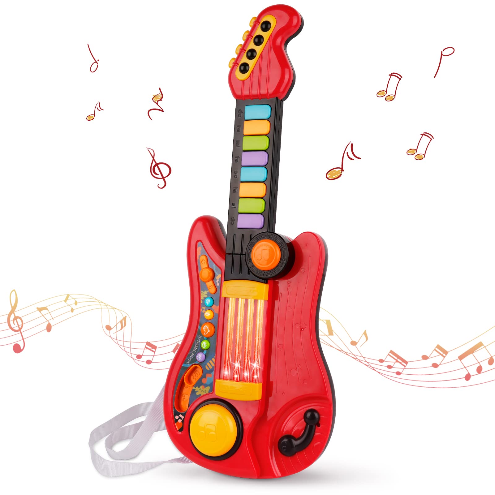 TWFRIC Kids 2-in-1 guitar with adjustable strap for easy portability and playtime