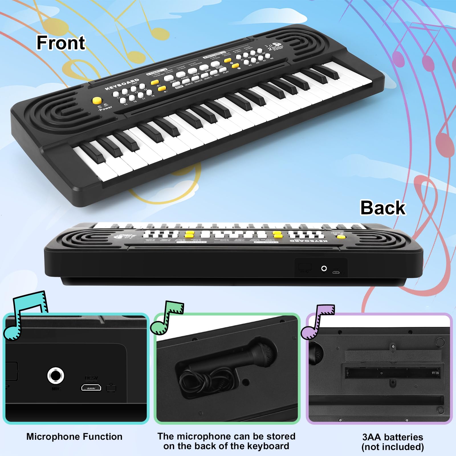 TWFRIC kids piano black in playroom or travel