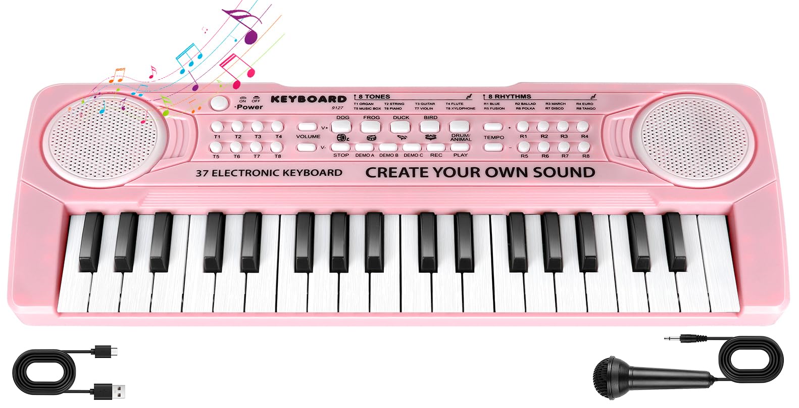 TWFRIC pink 37-key kids piano front view for playful music sessions
