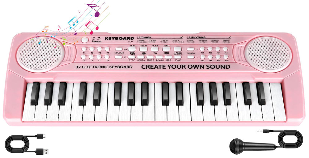 TWFRIC pink 37-key kids piano front view for playful music sessions