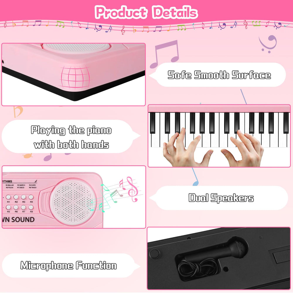 TWFRIC pink toy piano with microphone for sing-along sessions