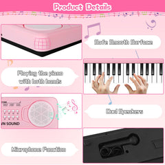 TWFRIC pink toy piano with microphone for sing-along sessions