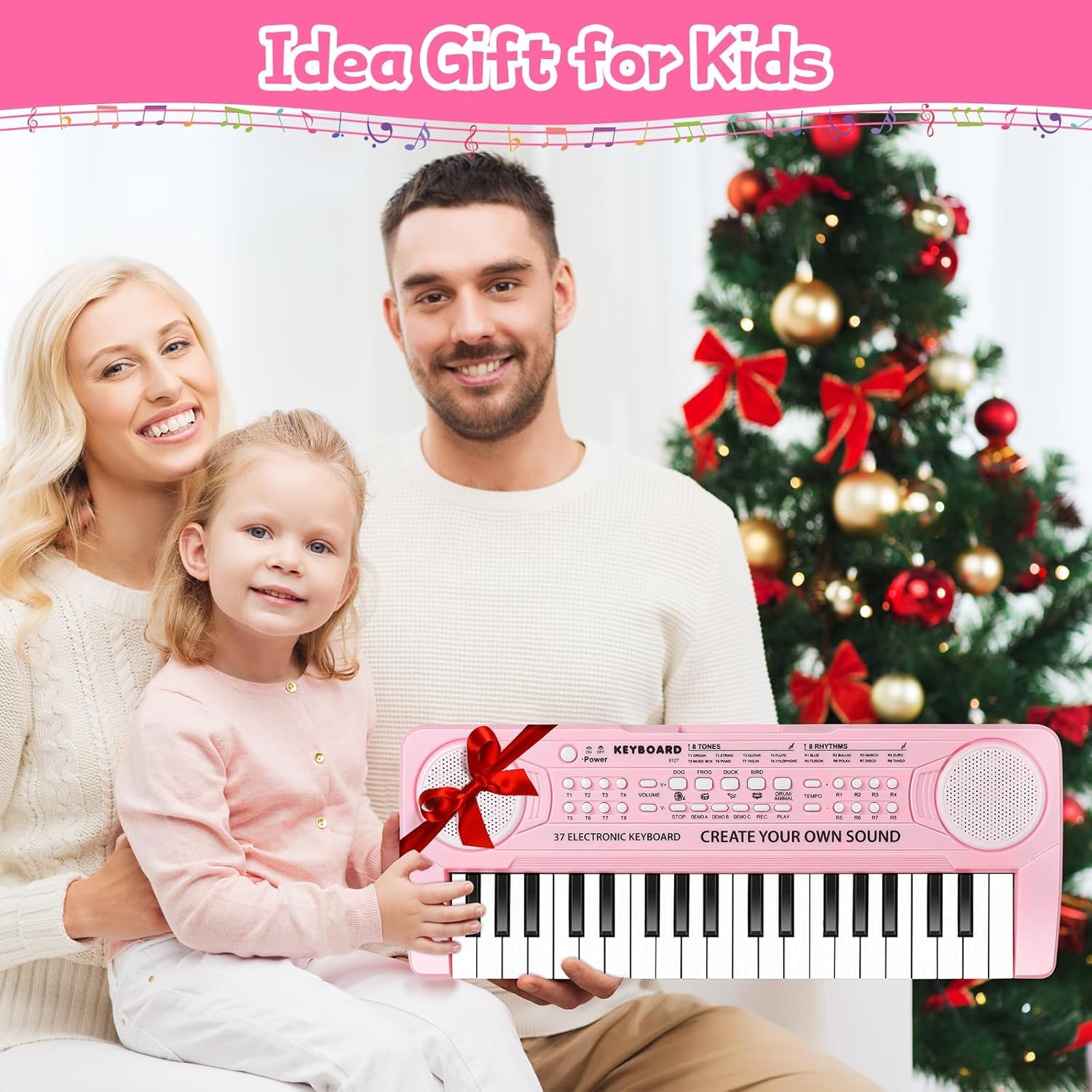 TWFRIC pink toy piano dual speakers delivering clear sound for group play