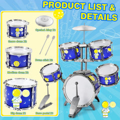 TWFRIC toddler drum set full-kit view shows five-drum arrangement for kids.