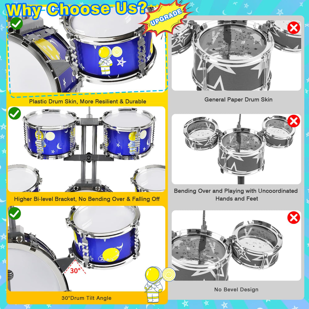 TWFRIC toddler drum set snare-drum view supports fine motor skill development.