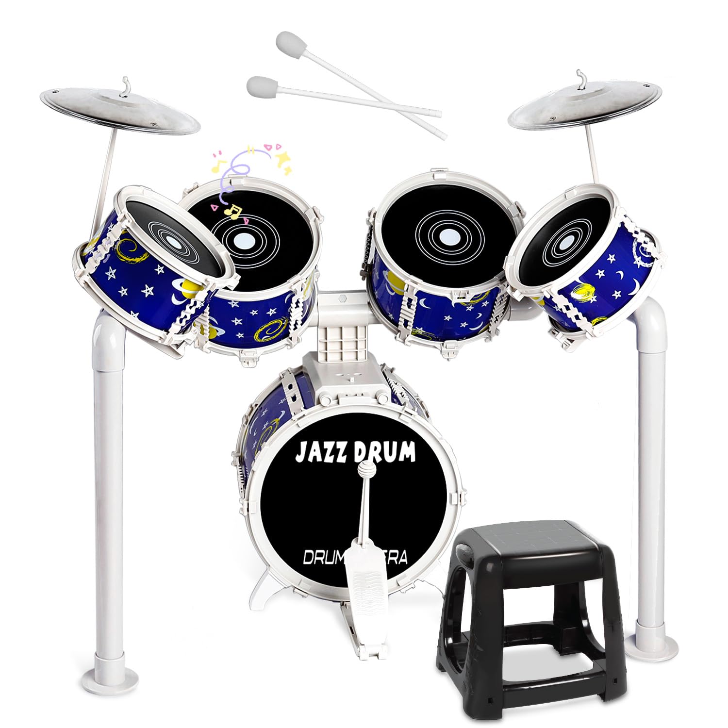 TWFRIC toy drum set bass drum on stable stand for beginner rhythm practice