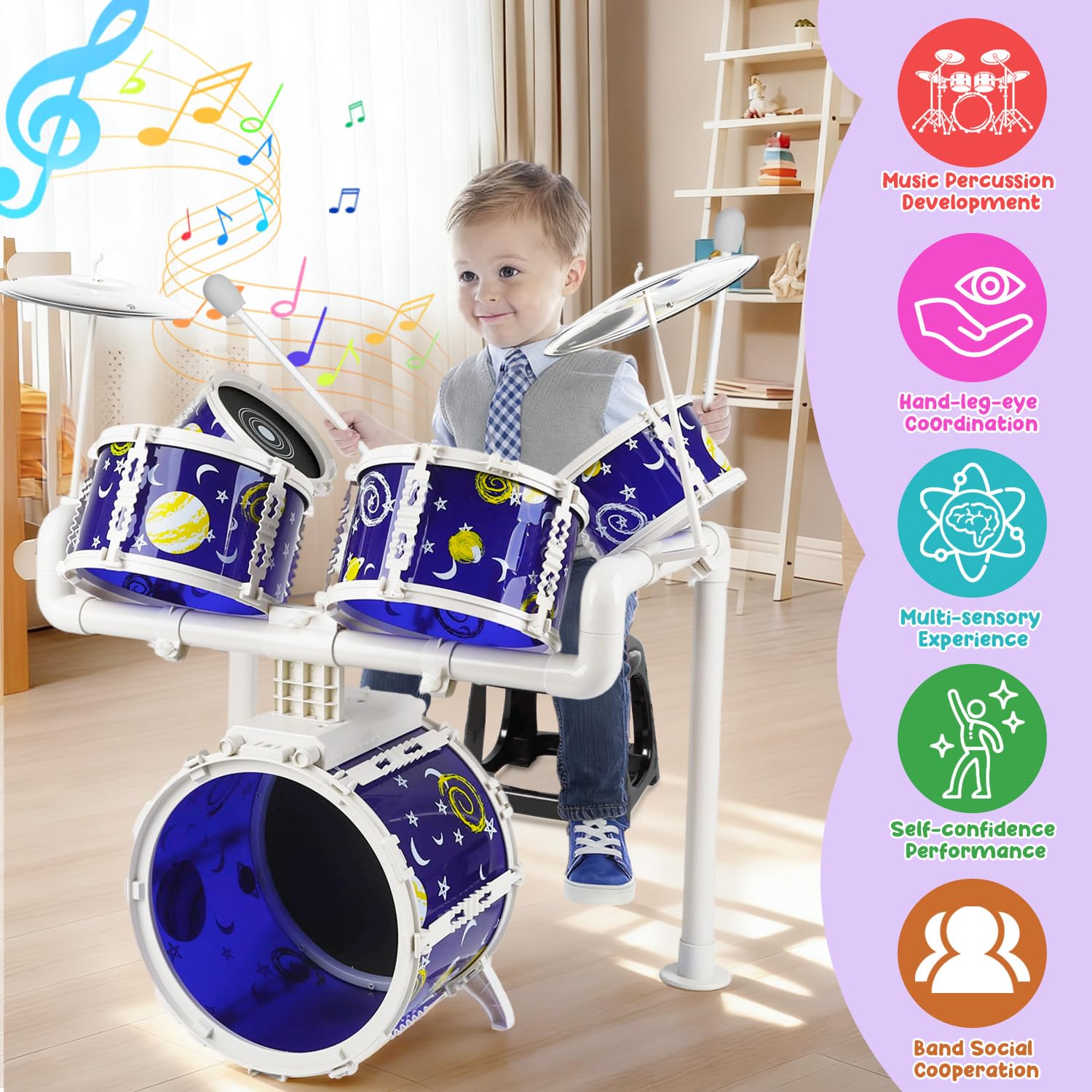TWFRIC toy drum set foot pedal enables rhythm practice and bounce