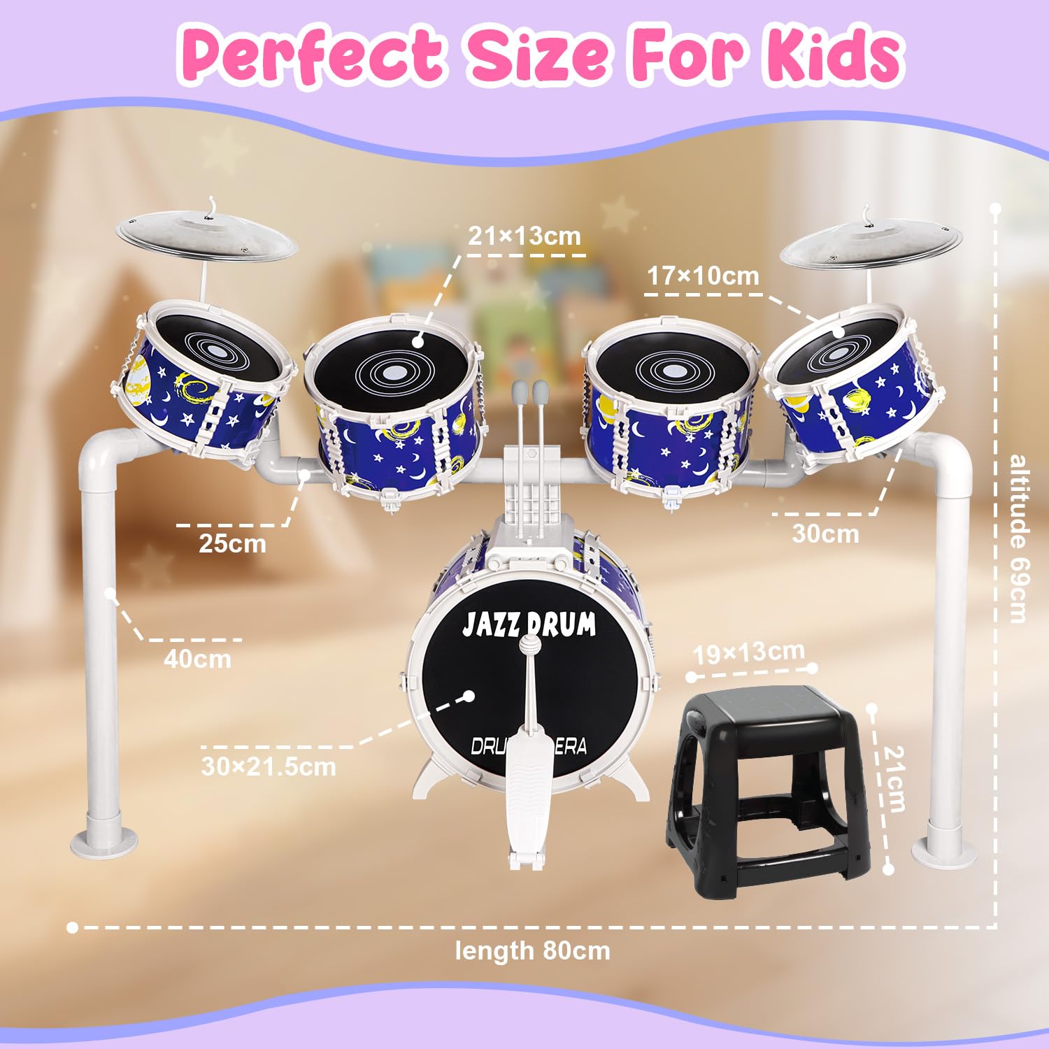 TWFRIC toy drum set child playing four small drums for musical discovery