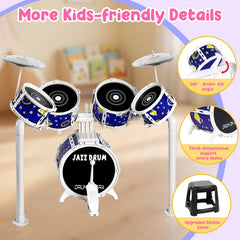 TWFRIC toy drum set included stool supports comfortable practice sessions